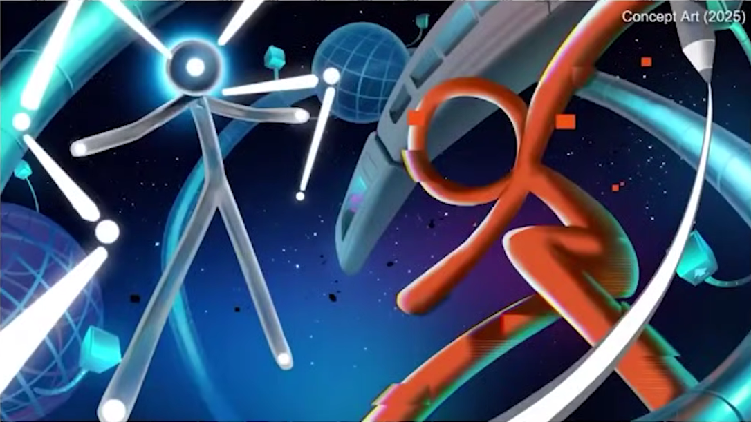 Concept Art for the unrevealed Animation Versus 'Character number 11' along with 'The Chosen One' standing on a spaceship in space.